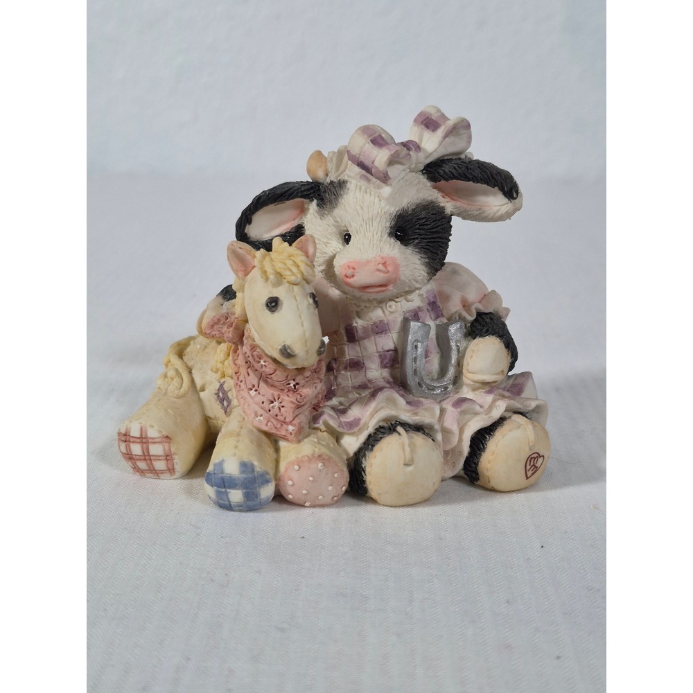 Mary's Moo Moos I'm Lucky To Know You Cow W/Horse Figurine 1993 Enesco 627755